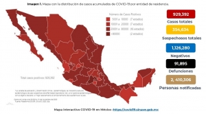 M&eacute;xico acumula este domingo 929,392 casos confirmados por COVID-19; hay 91,895 defunciones