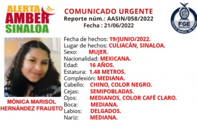Desaparece M&oacute;nica Marisol en Culiac&aacute;n, tiene 16 a&ntilde;os