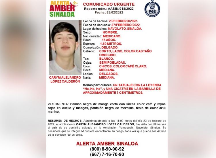 Ayuda a localizar a Carym Alejandro, es de Navolato