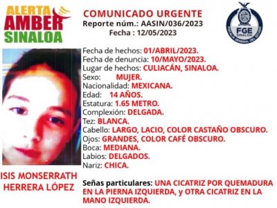 Desaparece Isis Monserrat, de 14 a&ntilde;os, de la colonia Bachigualato, en Culiac&aacute;n