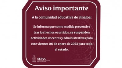 Suspensi&oacute;n de labores a maestros y para personal de SEPyC