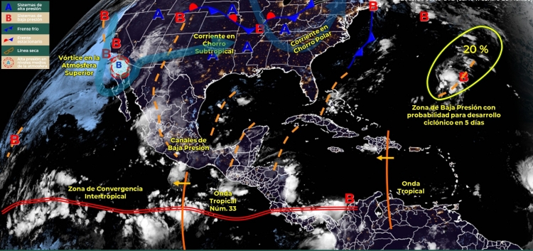 Probabilidad de lluvias puntuales fuertes, descargas el&eacute;ctricas y posible granizo en Sinaloa, hoy
