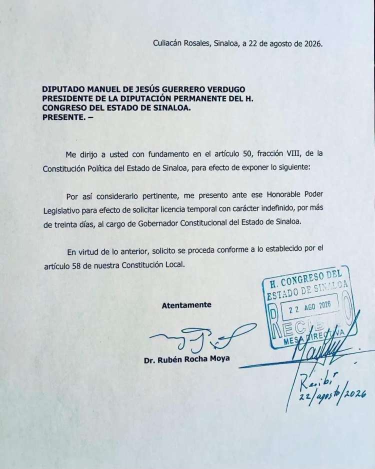 &iexcl;Otra vez! Rocha Moya pide licencia indefinida; apenas ayer hab&iacute;a regresado a la gubernatura