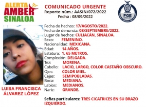 La Fiscal&iacute;a General del Estado de Sinaloa solicita la colaboraci&oacute;n ciudadana para localizar a Luisa Francisca &Aacute;lvarez L&oacute;pez
