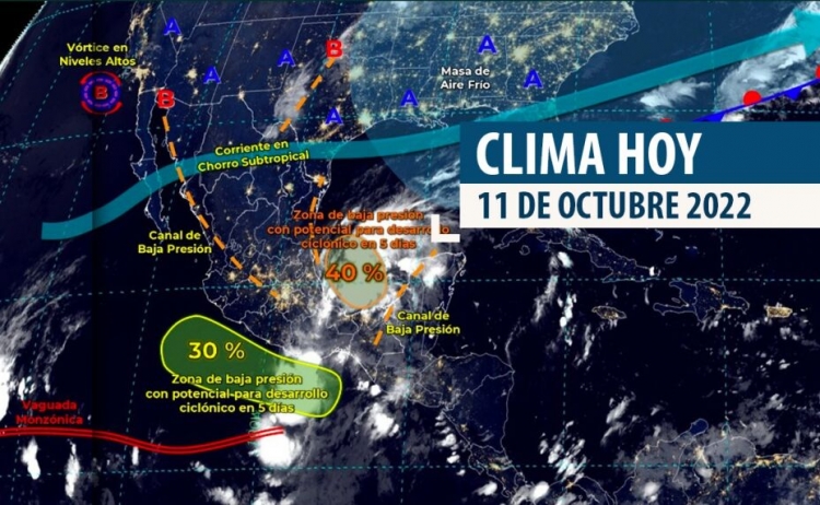 Clima hoy 11 de octubre 2022: Lluvias intensas con puntuales torrenciales (150 a 250 mm) para Puebla, Veracruz, Oaxaca y Chiapas