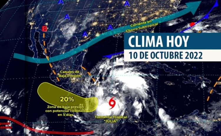 Se pronostican lluvias puntuales torrenciales en Oaxaca, Veracruz, Chiapas y Tabasco por efectos del cicl&oacute;n tropical &ldquo;Julia&rdquo; y canales de baja presi&oacute;n