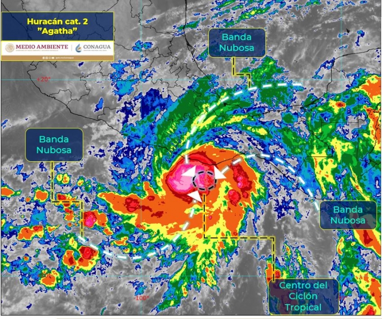 El hurac&aacute;n &ldquo;Agatha&rdquo; con categor&iacute;a 2 se desplaza hacia las costas de Oaxaca