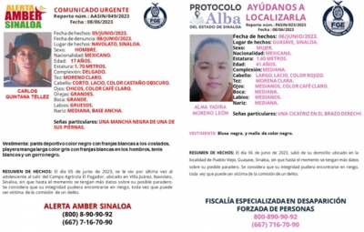Desaparecen Alma Yadira en Guasave y Carlos Quintana en Navolato