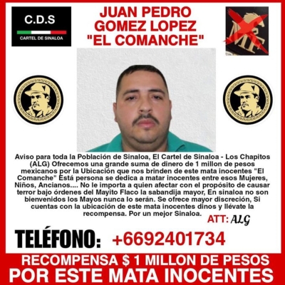 Los Chapitos ponen precio a la cabeza de 'El Comanche&rsquo;, Jefe de Seguridad de La Mayiza