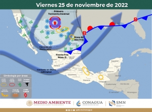 La primera tormenta invernal de la temporada se ubicar&aacute; sobre el norte de la Rep&uacute;blica Mexicana; se esperan nevadas o aguanieve en algunas zonas serranas