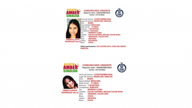 Se activ&oacute; el protocolo de la Alerta Amber para la localizaci&oacute;n de las hermanas Ximena Sarah&iacute; y Am&eacute;rica Lupita