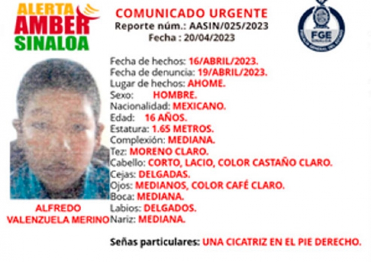 Desaparece Alfredo, de 16 a&ntilde;os, en Ahome