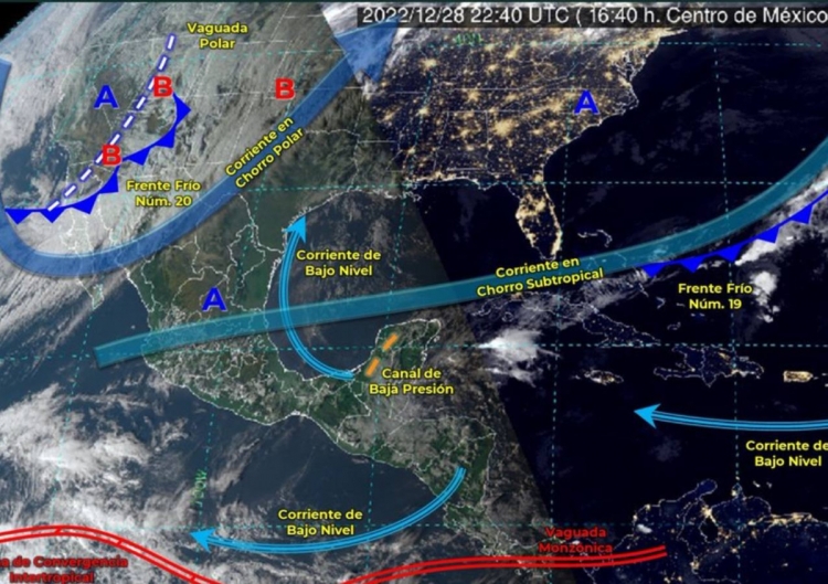 Lluvias con chubascos a puntuales fuertes en Noroeste y Norte de M&eacute;xico, con probabilidad de ca&iacute;da de aguanieve o nieve en Sierras de Sonora, Chihuahua y Durango