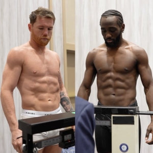 Superan &acute;Canelo&acute; y Crawford la b&aacute;scula con el mismo peso en Las Vegas