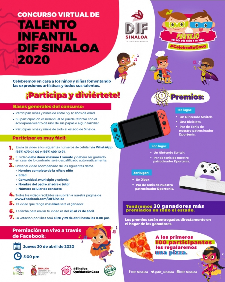 Con un concurso virtual de talento festejar&aacute; DIF Sinaloa el D&iacute;a del Ni&ntilde;o y la Ni&ntilde;a