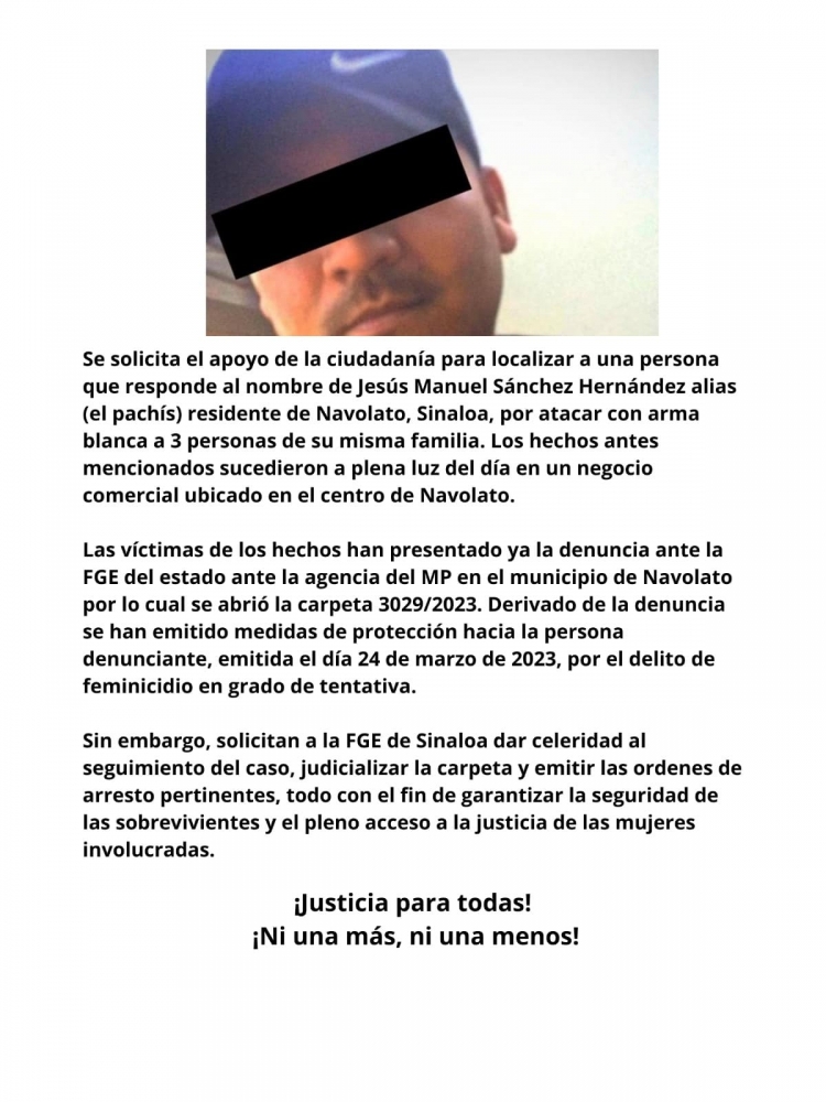 Se Busca a Jes&uacute;s Manuel S&aacute;nchez por tentativa de feminicidio