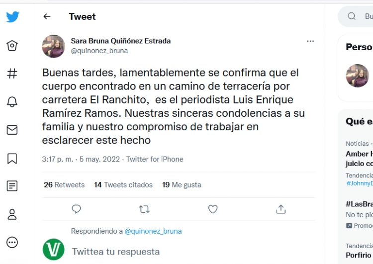 Se compromete Fiscal a esclarecer el crimen de Luis Enrique Ram&iacute;rez, en Sinaloa