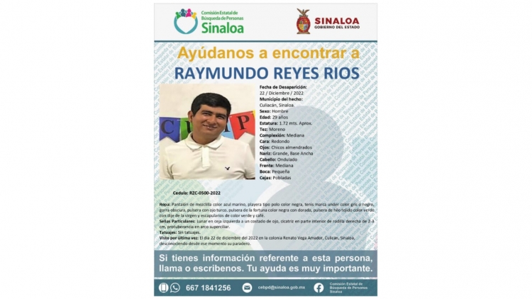 Comisi&oacute;n Estatal de B&uacute;squeda de Personas emiti&oacute; alerta para la localizaci&oacute;n de Raymundo Reyes R&iacute;os de 29 a&ntilde;os de edad