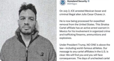 ICE detiene a Julio C&eacute;sar Ch&aacute;vez Jr. en EEUU y ya est&aacute; en tr&aacute;mite su deportaci&oacute;n; lo acusan de nexos con el C&aacute;rtel de Sinaloa