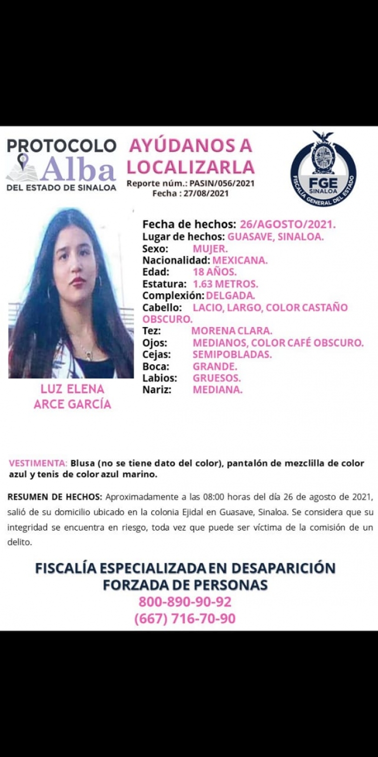 La FGE activ&oacute; el Protocolo Alba por desaparici&oacute;n de una mujer en Guasave