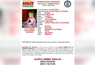 Dos a&ntilde;os sin Ximena; su pap&aacute; se la trajo a Culiac&aacute;n y despareci&oacute; con ella