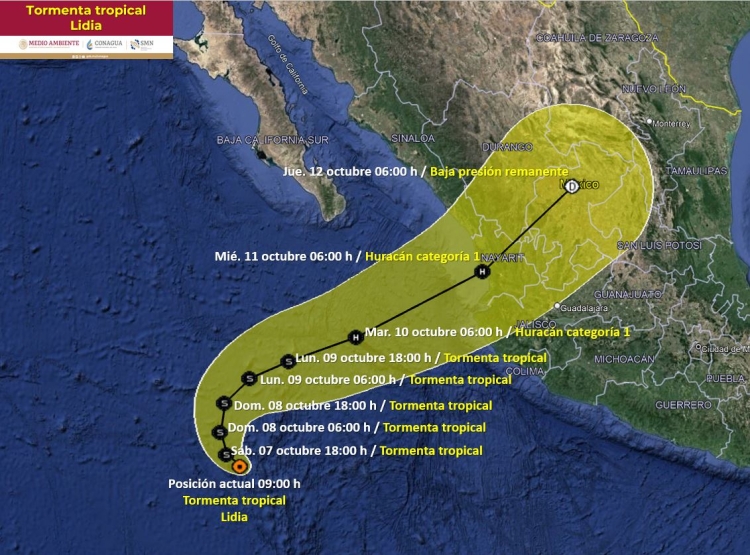 Tormenta &ldquo;Lidia&rdquo; apunta a Nayarit y el sur de Sinaloa