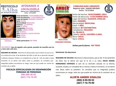 Desaparecen Kassandra y el peque&ntilde;o Miles Daniel; son de La Brecha, Guasave