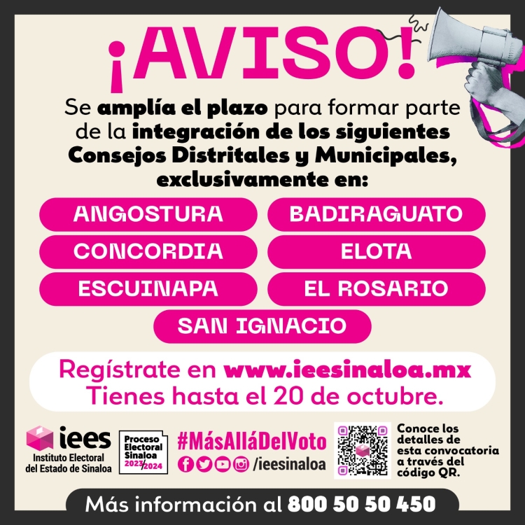 Ampl&iacute;a IEES en 7 municipios convocatoria para integrar consejos distritales y municipales electorales