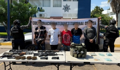 En Culiac&aacute;n, Grupo Interinstitucional detiene a 5 civiles y asegura armamento, droga, equipo t&aacute;ctico y un veh&iacute;culo robado