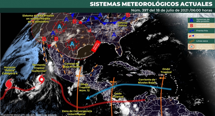 Fuertes lluvias azotar&aacute;n hoy a Sinaloa con la entrada de la tormenta tropical &acute;Guillermo&acute;