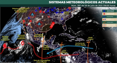 Fuertes lluvias azotar&aacute;n hoy a Sinaloa con la entrada de la tormenta tropical &acute;Guillermo&acute;
