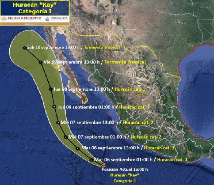 "Kay" ya es hurac&aacute;n categor&iacute;a 1; se localiza frente a las costas de Colima y Jalisco