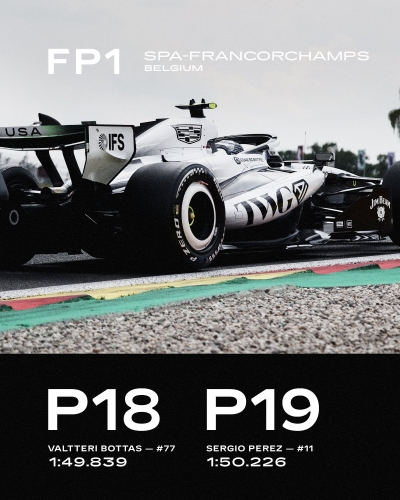 Checo P&eacute;rez estrena aler&oacute;n de Cadillac y mejora en FP1 de B&eacute;lgica; Verstappen lidera