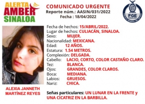 Desaparece Alexia Janneth en Culiac&aacute;n; apenas tiene 12 a&ntilde;os